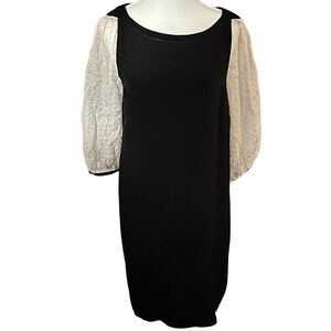 Hoss Intropia Anthro Black Dress Women's 8 Ivory Polka Dot Sleeve Cocktail Party